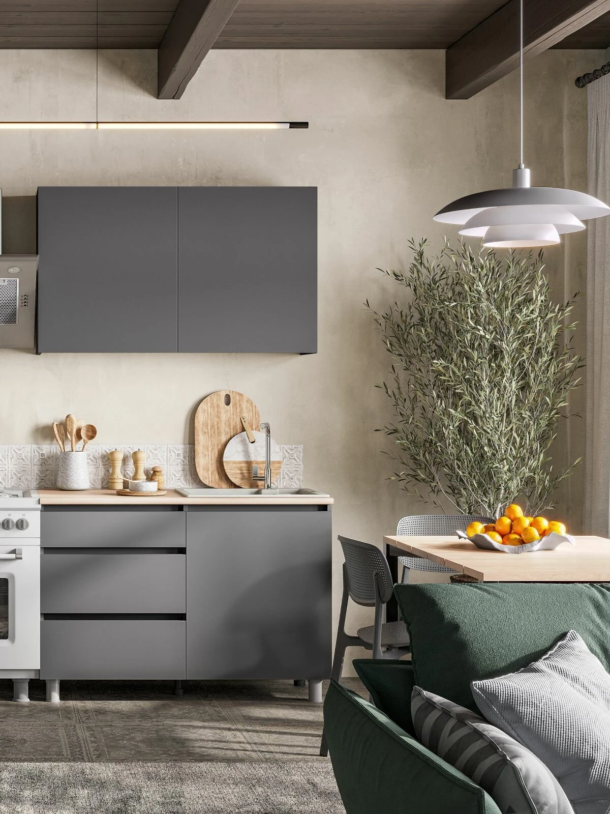 ARNIKA Кухонный гарнитур "Довер" Графит серый/дуб сонома 60х200х84,6 см